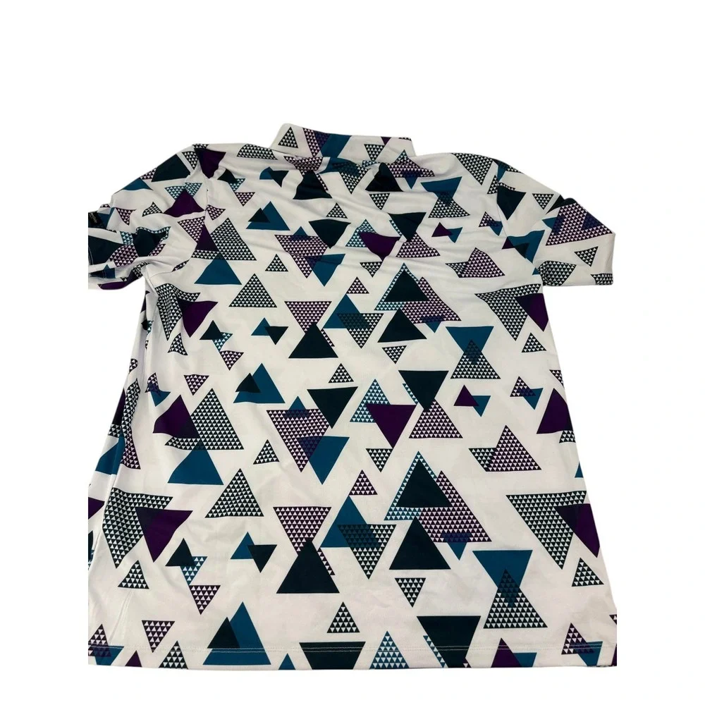GreenSide Golf Polo Mens XXL Shirt White Purple Teal Geometric Triangle Print